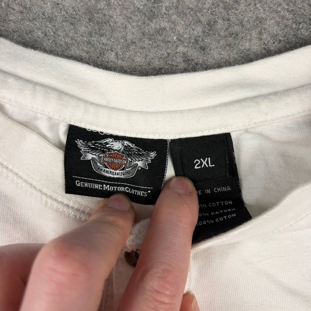 Harley Davidson Henley Shirt Mens 2XL White‎ 110th Anniversary Long Sleeve - Picture 6 of 11